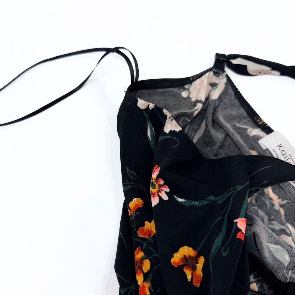 Kaileigh Rica Knit Crop Floral Jumpsuit Black Wide Leg Small Cottagecore Boho - Picture 7 of 8